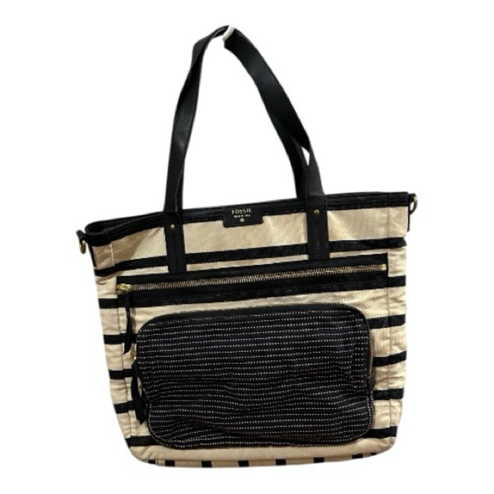Fossil Striped Tote in Navy and Cream